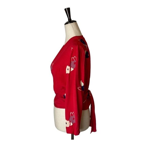 Rollas Shirt Women‎ Small Red Floral Print Delilah Wrap Blouse Boho Cottagecore - Picture 6 of 9